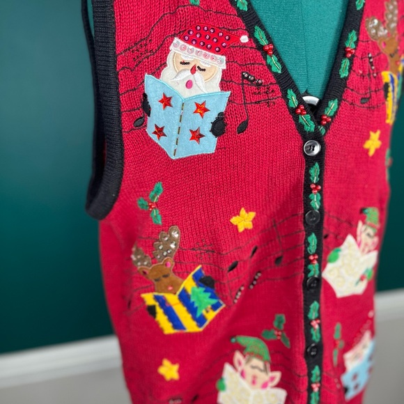 Vintage Festive Red Holiday Sweater Vest - Picture 4 of 7